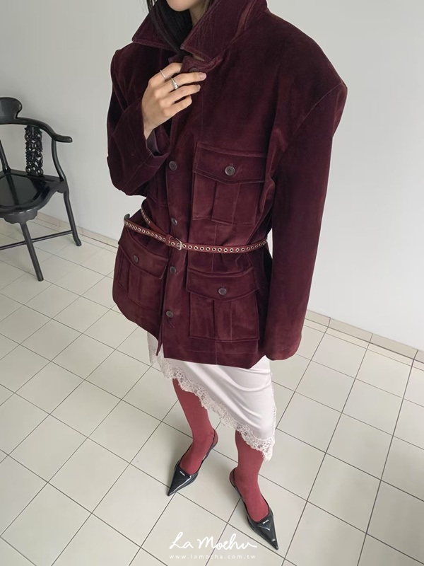 天鵝絨排釦軍裝外套